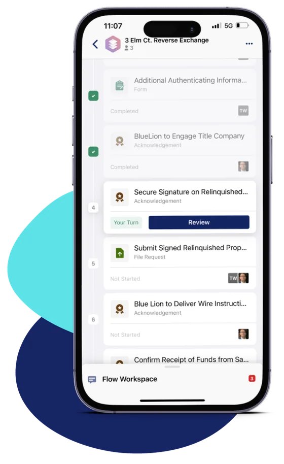 The client portal exchange tracker, listing each step of the exchange with its status
